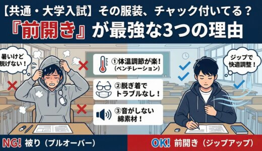 【共通・大学入試】その服装、チャック付いてる？「前開き」が最強な3つの理由